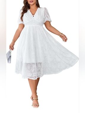 EYWOL White Lace Puff Sleeve Dress Size 3X NWT